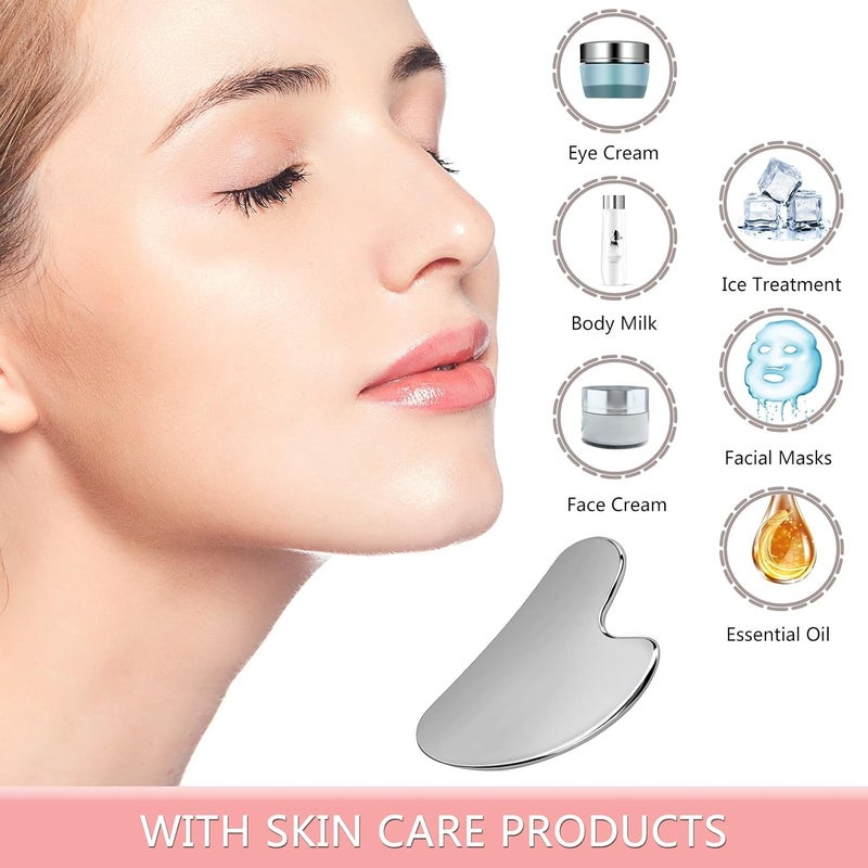 oxt Gua Sha, Stainless Steel Gua Sha Facial Tools, Guasha Tool for Face Upgraded, Guasha Stainless Steel (Silvery) - Image 4